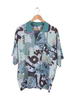 Vintage 90s Abstract Print Polo Shirt Made In Italy Short Sleeve Mens Large